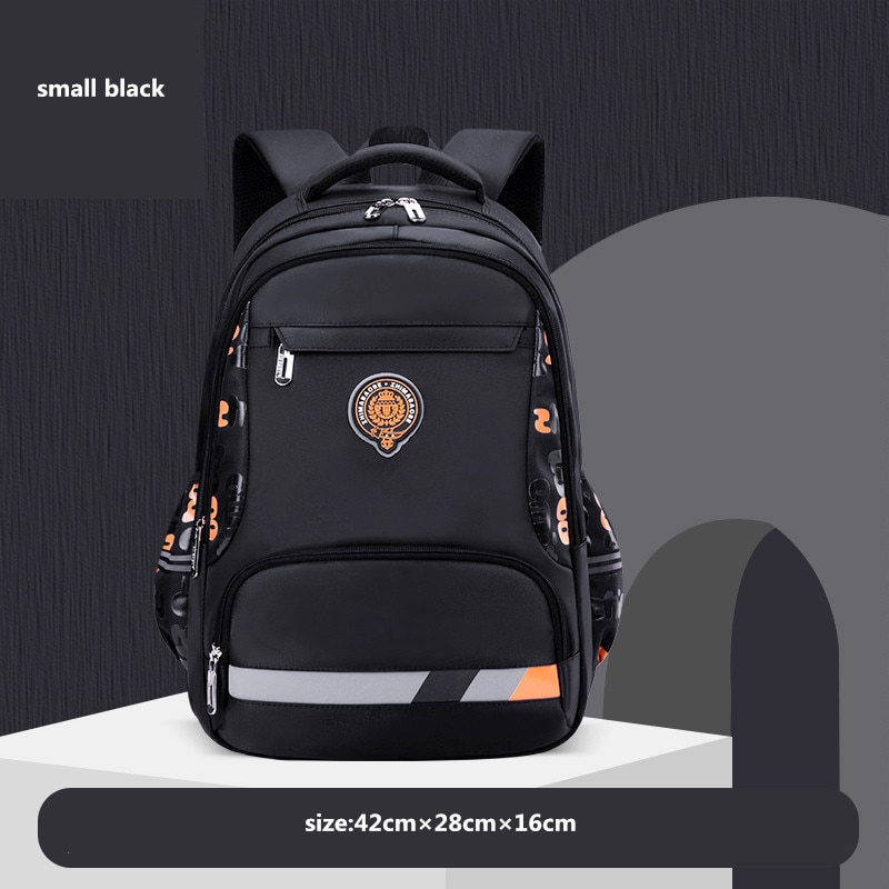 OKKID école primaire sac à dos pour garçon étanche livre sac enfants sac d'école bande réfléchissante étudiant sac à dos pour garçons: small black