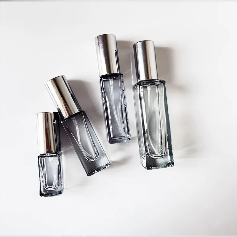 4 Uds 3/5/10/20ml Mini botella de Perfume de vidrio colorida atomizador cuadrado maquillaje portátil botella de Perfume de repuesto de viaje: Gris / 5 ml