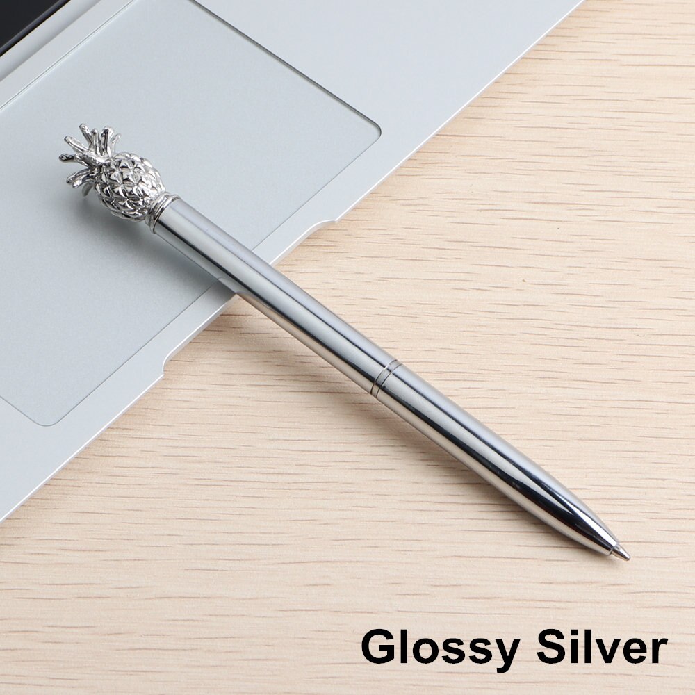 GENKKY Ballpoint Pen Pineapple Style Metal Material Sceptre Pens For School Office Colors Glossy Silver Gold Rosegood To Choose: Blue / Glossy Silver