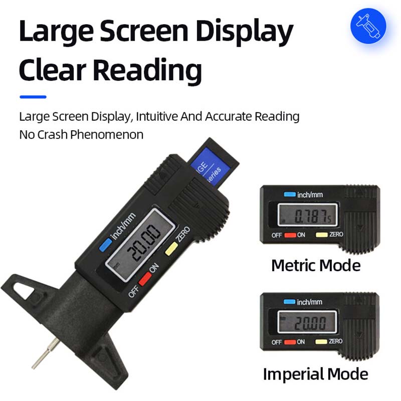 Medidor de profundidad de la banda de rodadura del neumático del coche con pantalla Digital, herramienta de medición, calibre de espesor, pastilla de freno, sistema de monitoreo de desgaste de zapatos