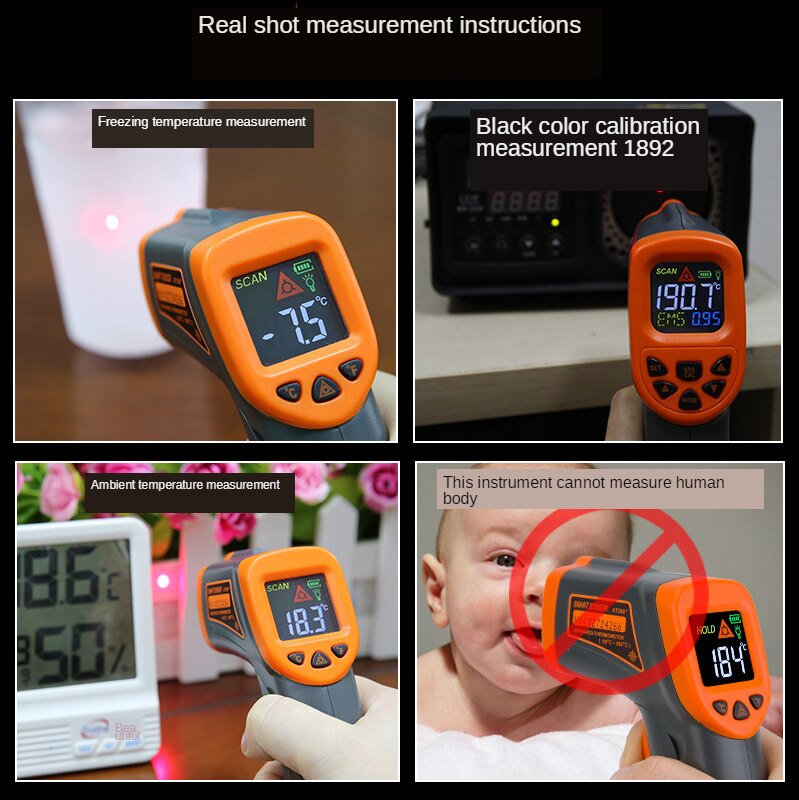 SmartSensor At380 Infrared Thermodetector Infrared Temperature Measuring Gun High Precision Industrial Thermometer Non-Contact