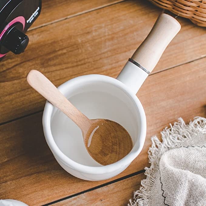 Melk Pot Pan Klei Koken Klassieke Non Stick Mini Koffie Emaille Gietijzeren Nederlandse Oven Met Enkele Houten Handvat