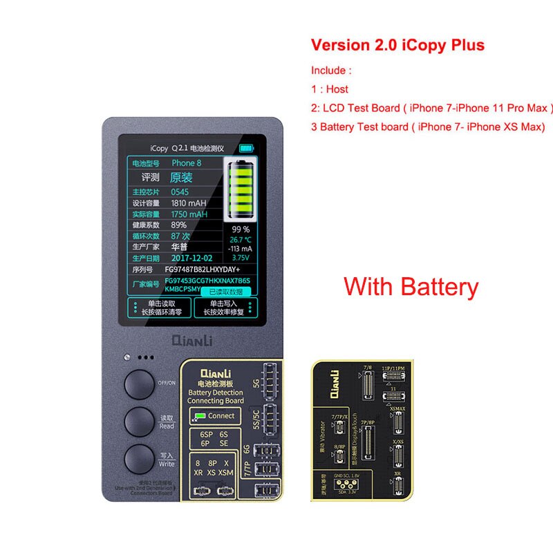Qianli icopy plus 2nd gernation lcd-skærm lysfølsom reparationsprogrammerer til til iphone 11 pro max xr xsmax  xs 8p 8 7p 7: Icopy med 2 tavler