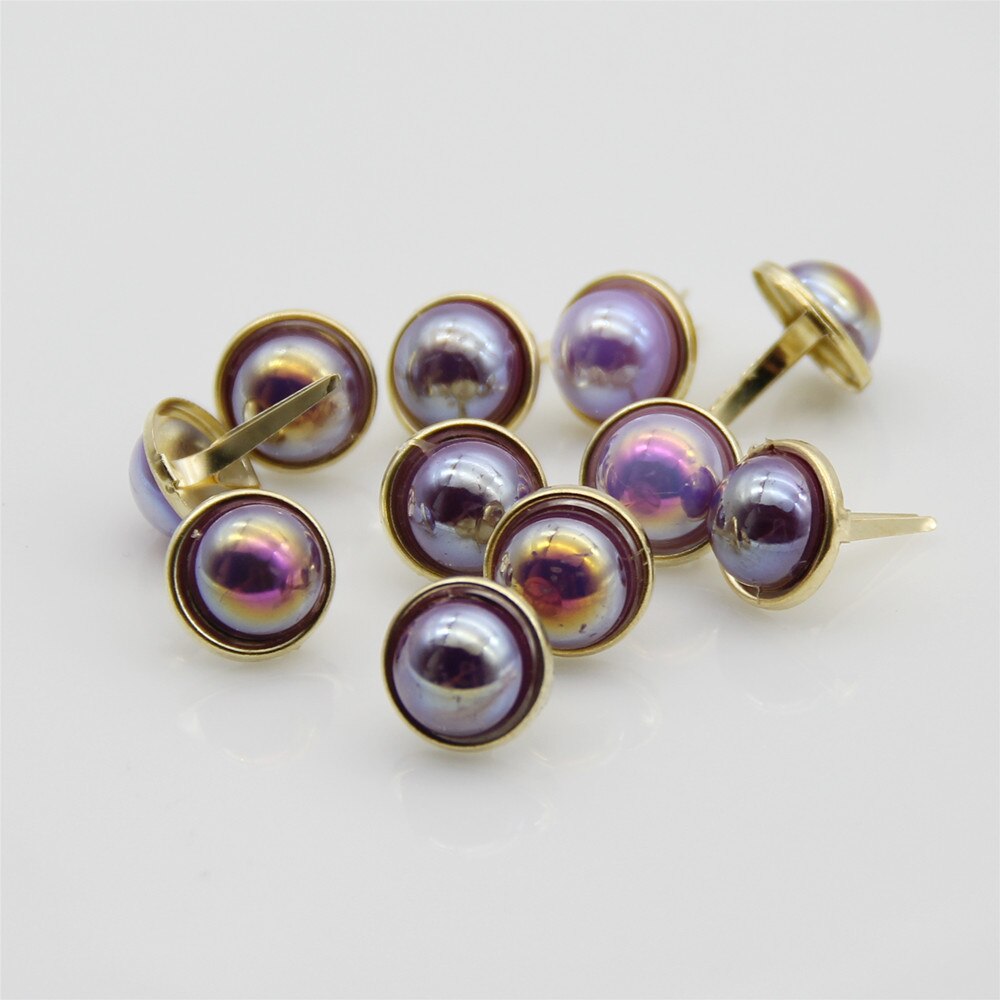 20pcs Big Colorful Pearl Brads Metal Gold Scrapbooking Embellishment Decor DIY Crafts Accessories Handmade Photo Album Fastener: Dark Purple as photo