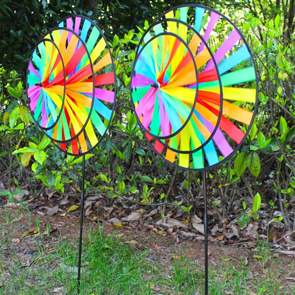 1Pc Kleurrijke Regenboog Windmolen Doek Wind Speelgoed Grote Drie Lagen Roterende Windmolen Voor Tuin Yard Decor