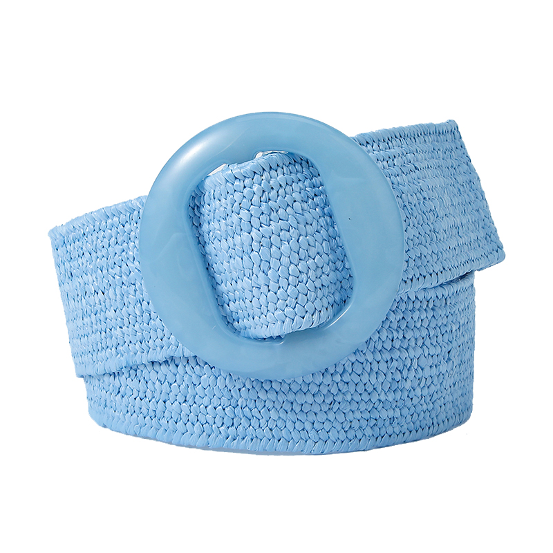 Beltox Damski, tkany ze słomy, elastyczny, szeroki pasek w jednolitym kolorze z pasującą plastikową klamrą: LIGHT BLUE / 95 CM