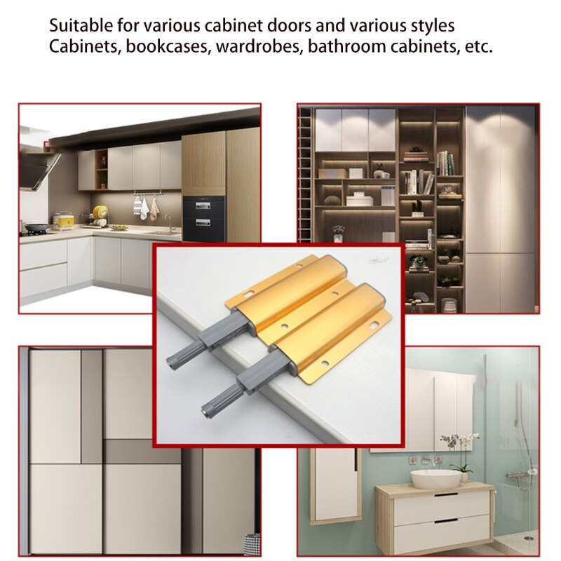 Magnetic Push Latches Heavy Duty Push to Open Close Door Latch Cabinet Hardware Drawers in Kitchen Bedroom Home Gold