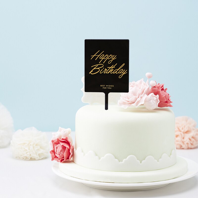 Happy Birthday Acrylic Cake Toppers with Flower Cake Toppers Birthday Party Baking Supplies Cake Decorating Flags Toppers: B04