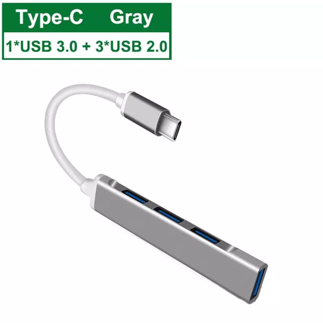 USB C Centrum 3.0 3.1 typ C 4 Port Multi USB rozdzielacz adapter OTG dla HUAWEI Xiaomi Lenovo Macbook PC akcesoria komputerowe: rodzaj C 3.1 szary