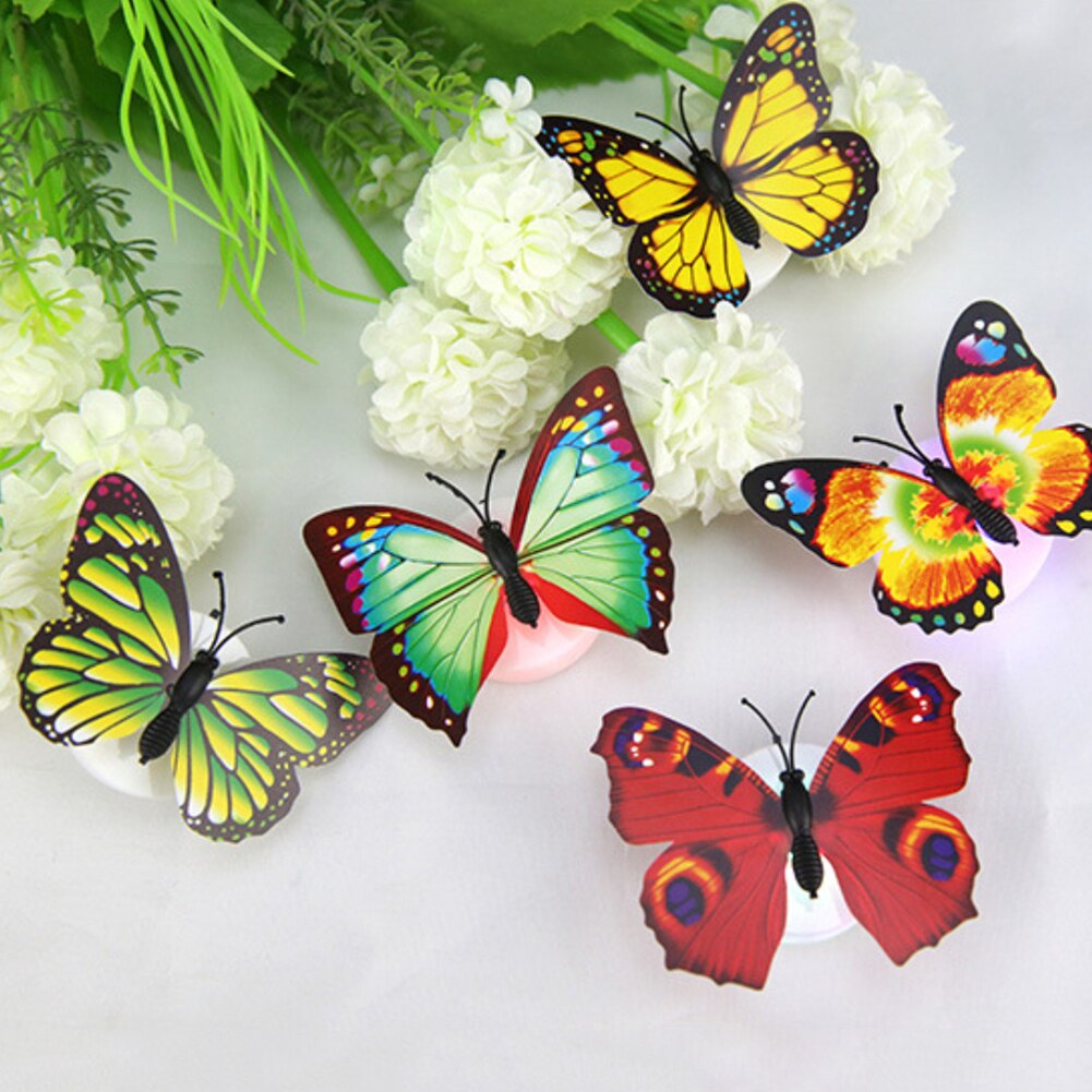 Farverigt ført natlys 3d simulering sommerfuglbelysning vægklistermærker hjem festindretning