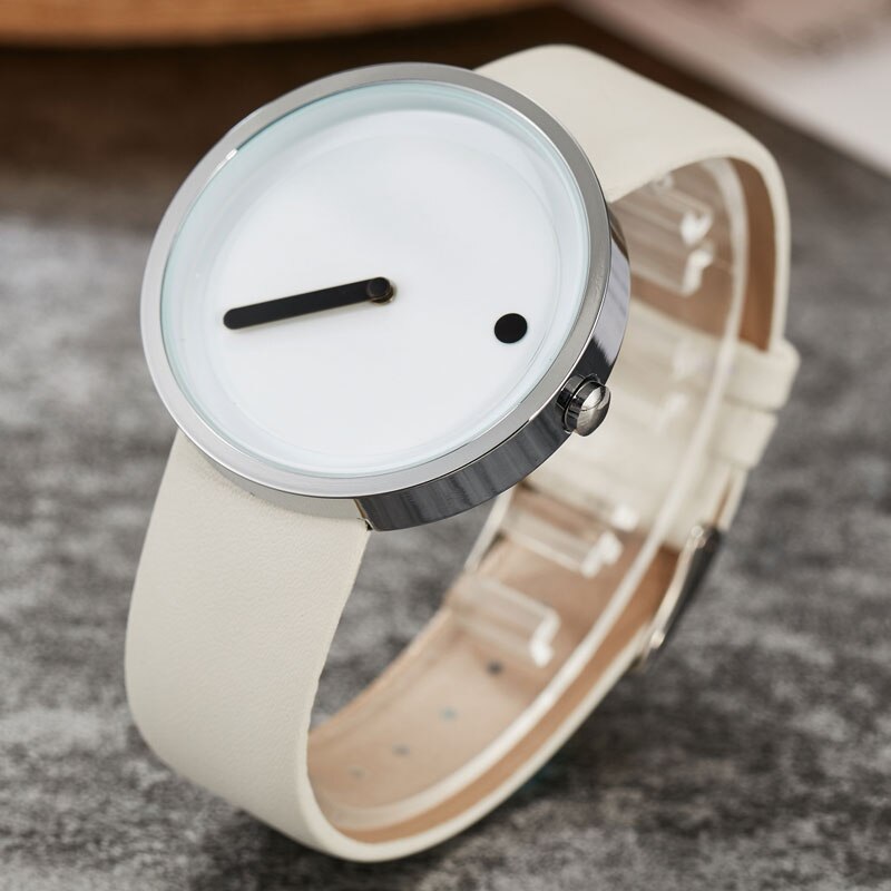 Unique Simple Quartz Watches Cool Minimalist Style Wristwatch Stainless Steel Dot and Line Wristwatches