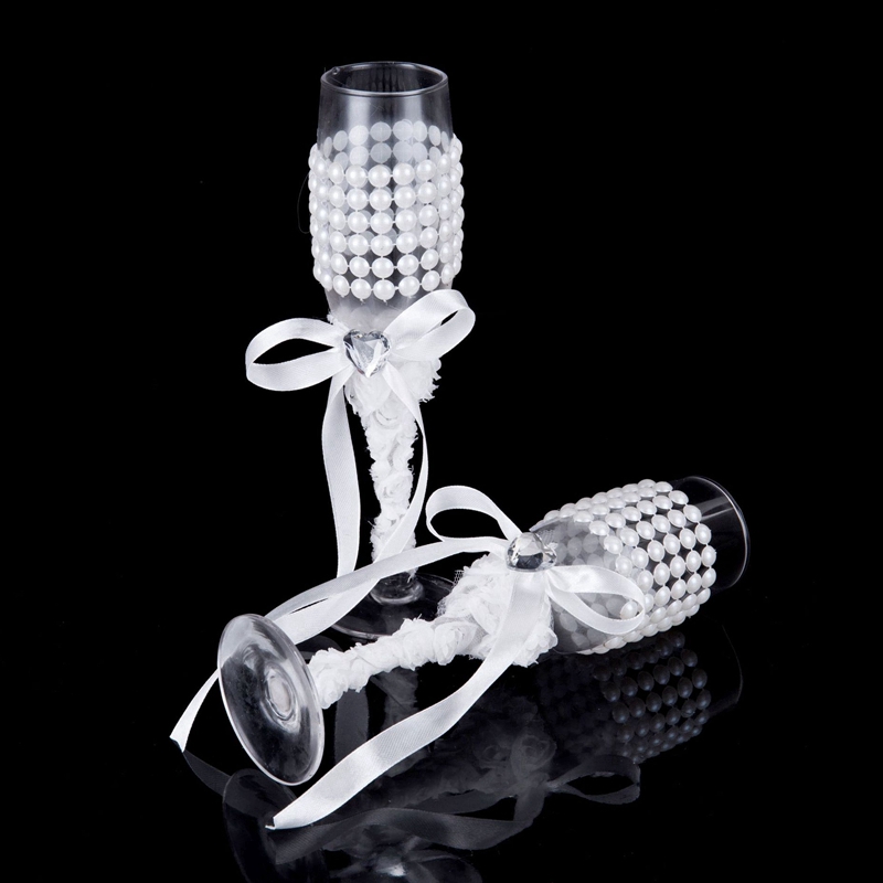 2pc/ set brud- och brudgumklänning champagneflöjter bröllopsglasögon set kopp rostbägare bröllop hem hotell dekoration