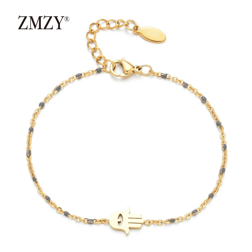 ZMZY chaîne mince en acier inoxydable Bracelet femmes couleur or mauvais œil Hamsa main bijoux turcs Bracelet Boho Bracelet de mariage: gray