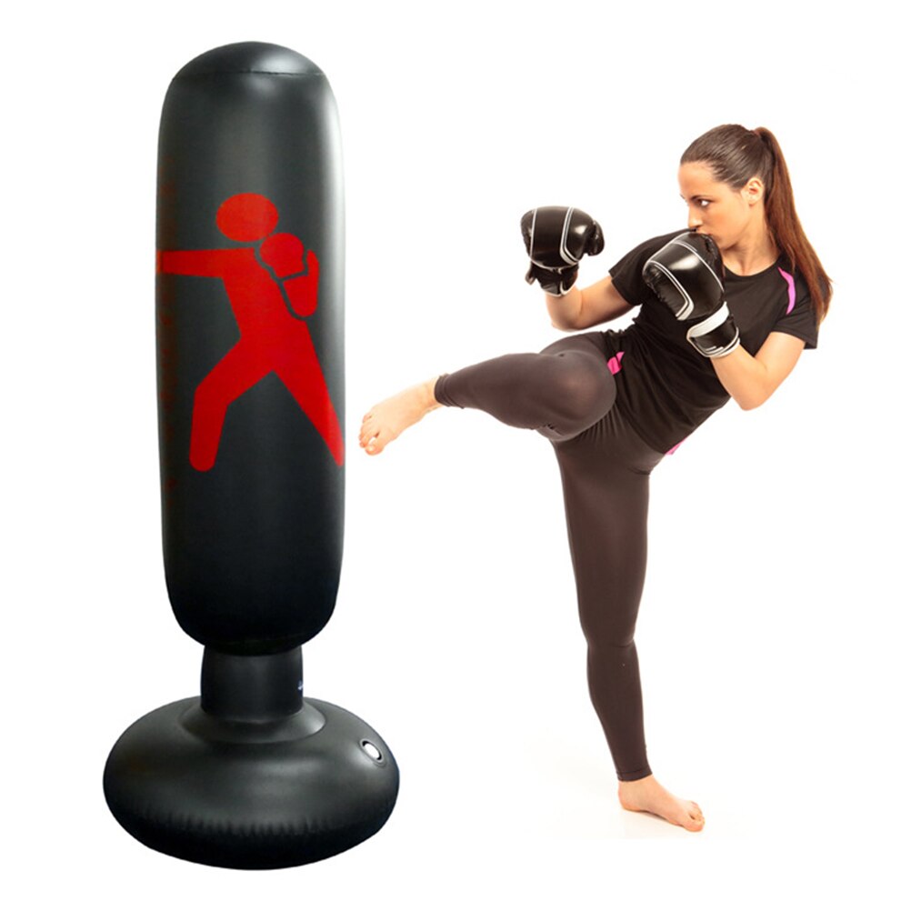3 Colors Vertical Inflatable Boxing Bag PVC Thickening Boxing Pillar Tumbler Fight Column Punching Bag Fitness Tool: Black