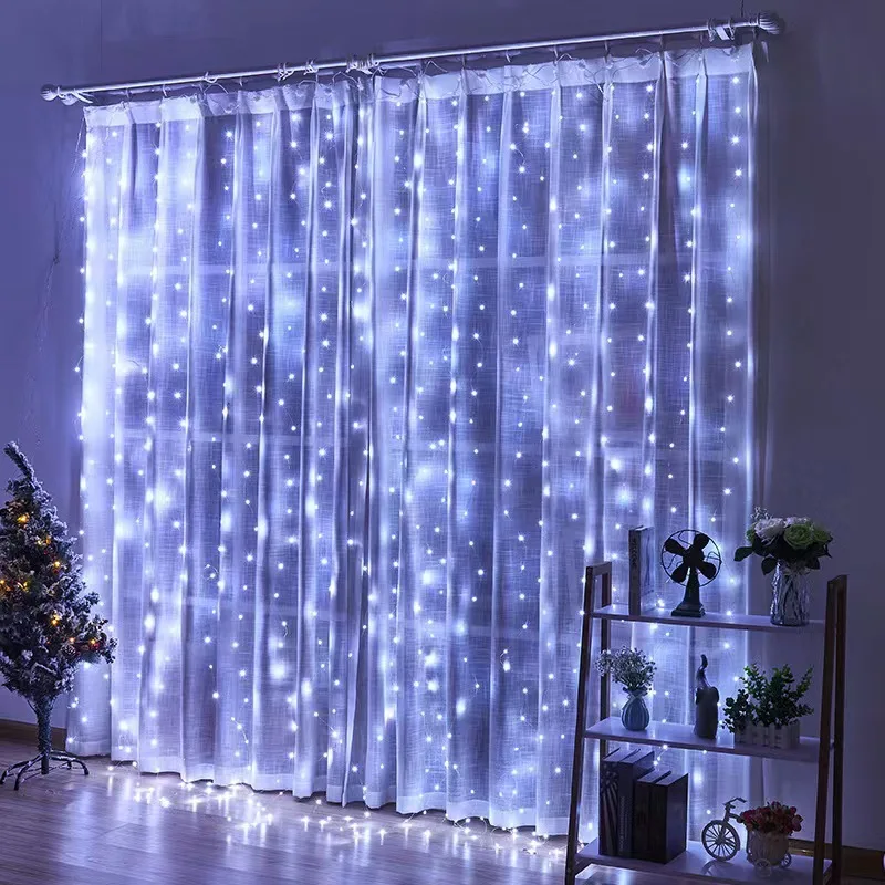 Christmas Lights Curtains for Windows Led Fairy Year Lighting Room String Battery Powered Garland Waterfalls Decorations