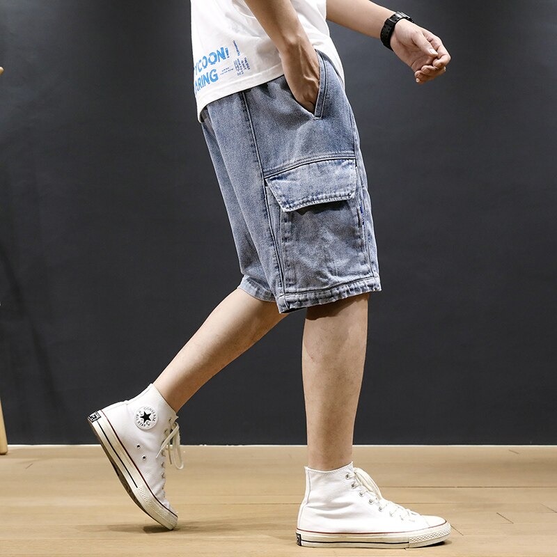 Summer Newly Men Jeans Shorts Loose Fit Big Pockets Cargo Denim Shorts Homme Streetwear Hip Hop Short Jeans Men