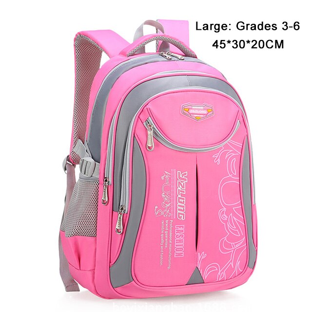 Sacs d'école étanches pour enfants, sacoche orthopédique pour filles et garçons, cartable pour enfants, cartable d'école primaire: gray Pink large