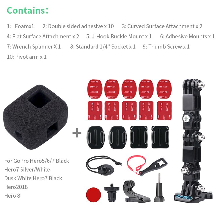 Adaptador de montaje de soporte frontal y lateral para casco, reducción de ruido y viento, esponja a prueba de viento para GoPro Hero 9/8/7/6/5, accesorio negro para Go Pro: For Hero 7 6 5