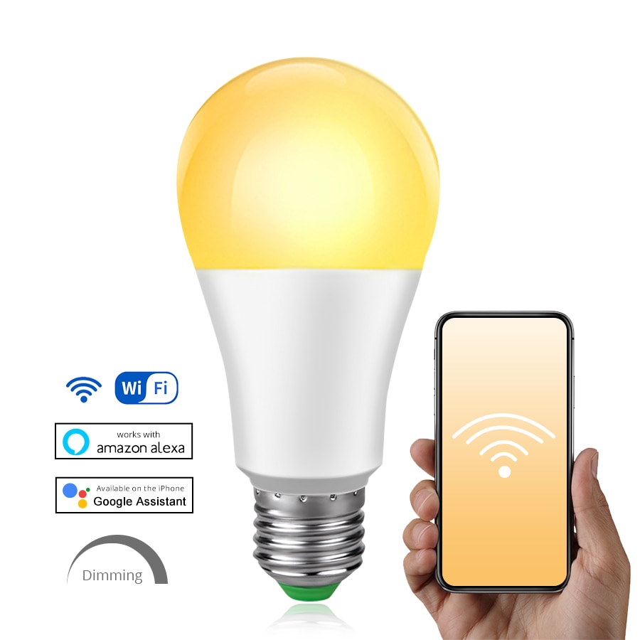 85-265V 15W E27 LED Smart WiFi Gloeilamp B22 Dimbare wakker Lamp APP Bedienen Voice controle Compatibel Google Assistent Alexa