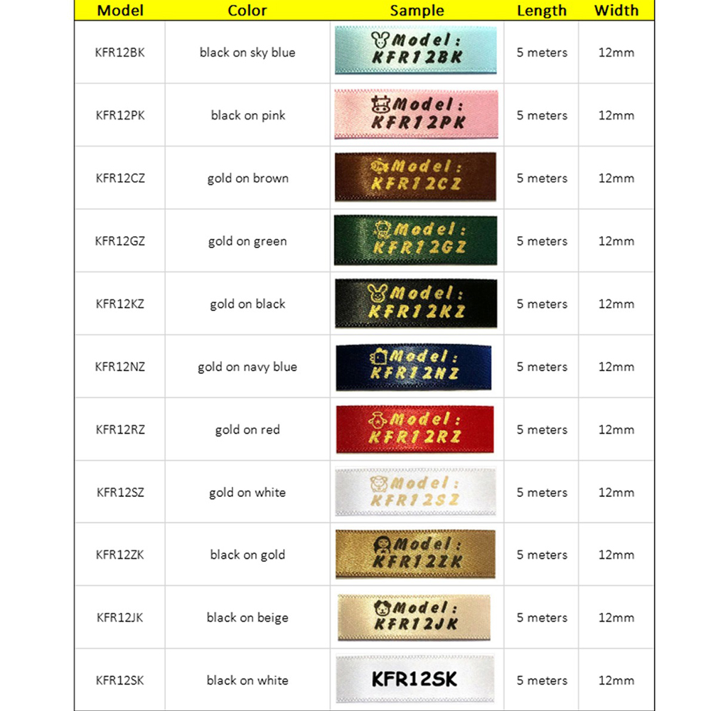 Satin Ribbon Labeling Tapes 12mm*5m SFR12BK SFR12PK SFR12KZ SFR12NZ SFR12RZ Compatible Epson KingJim Label Printer LW-300 LW-700