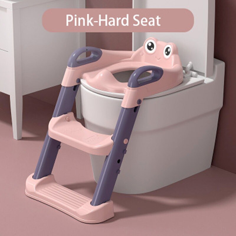 Folding Baby Potty Training Seat Adjustable Ladder Portable Urinal Infant Kids Toilet Training Chair With PU Cushion Step Stool: Pink Hard Seat