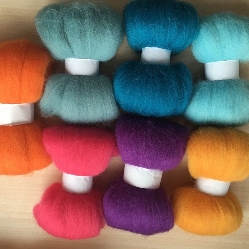 WFPFBEC wol voor vilten 70g 7 kleuren 10g/kleur wol roving fiber naald vilt dool set