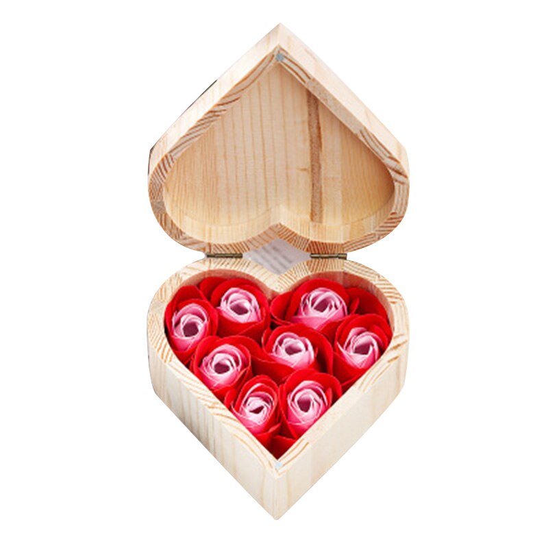 Hjerteformet trææske sæbeblomst smykkeskrin håndlavet udødelig blomst til valentinsdag wxv: Rød ingen bjørn
