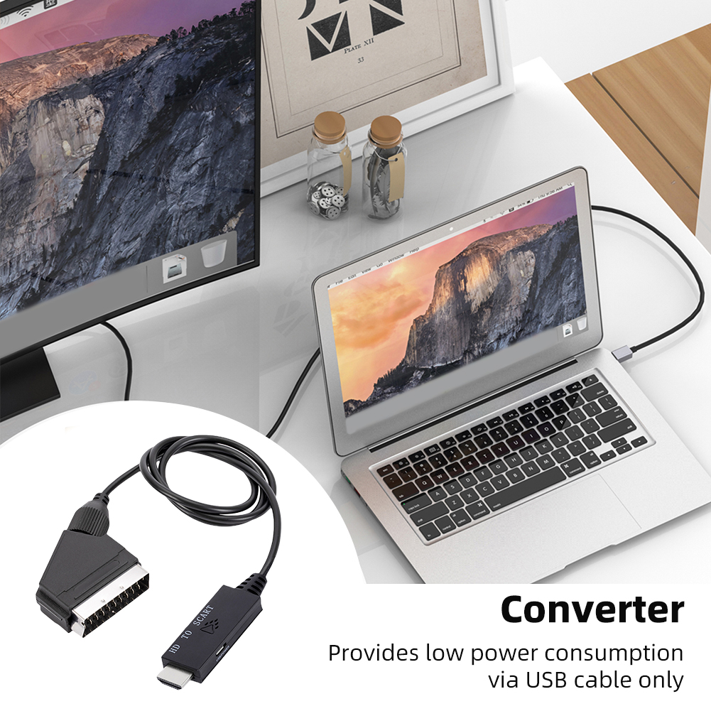 HDMI-Compatible to Scart Converter HDMI-Compatible Input to Scart Output Audio Video Cable Adapter Low Power Consumption