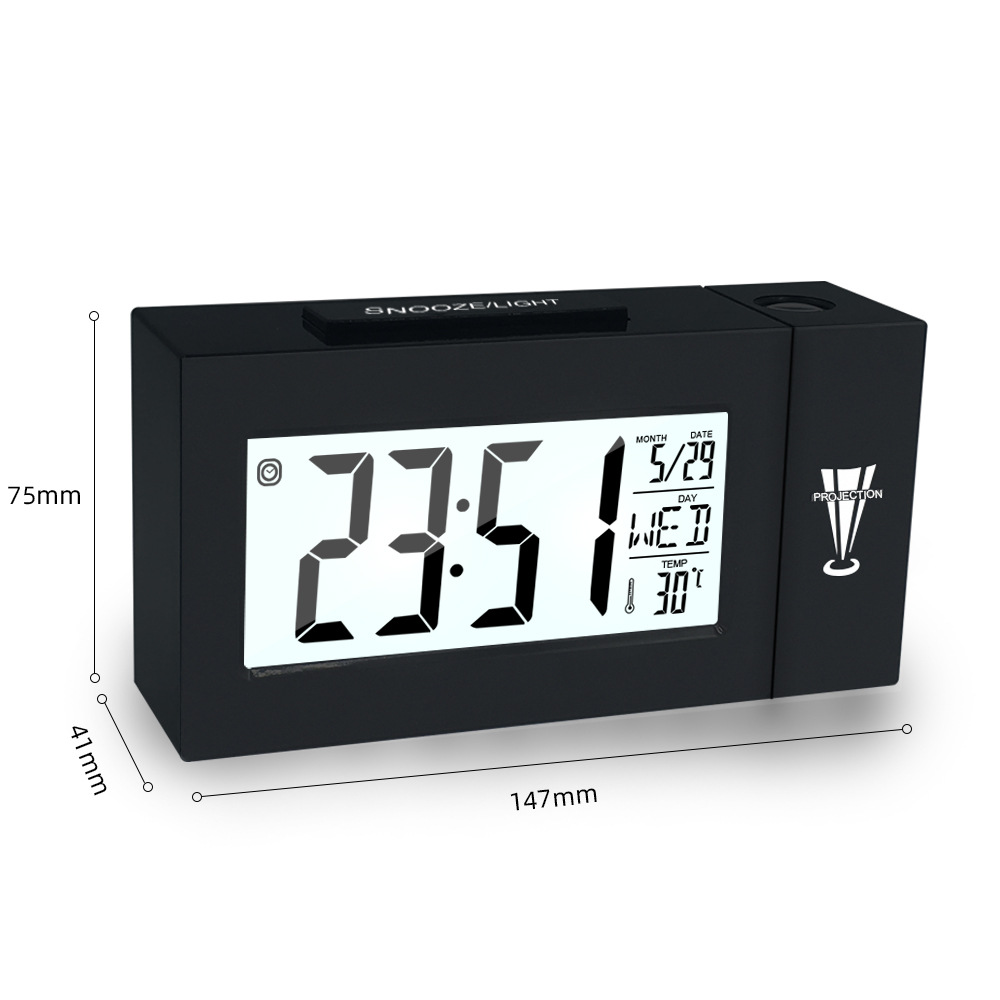 Réveil numérique LED avec projecteur, thermomètre de température, affichage de l'heure et de la Date, calendrier de Projection, chargeur USB, horloge de Table