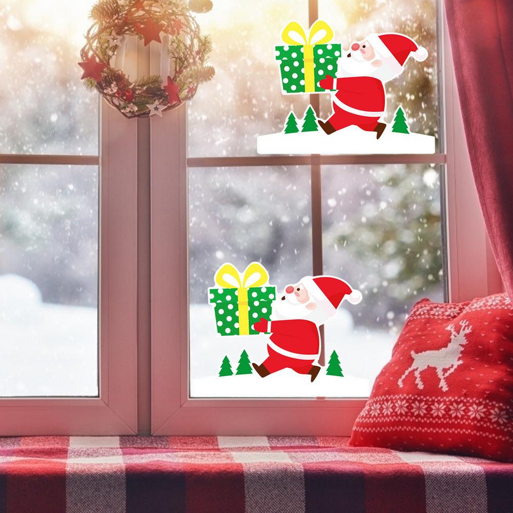 Christmas Santa Claus Window Clings Decals Snowflake Refrigerator Stickers Christmas Party Decoration Electrostatic Wall Sticker