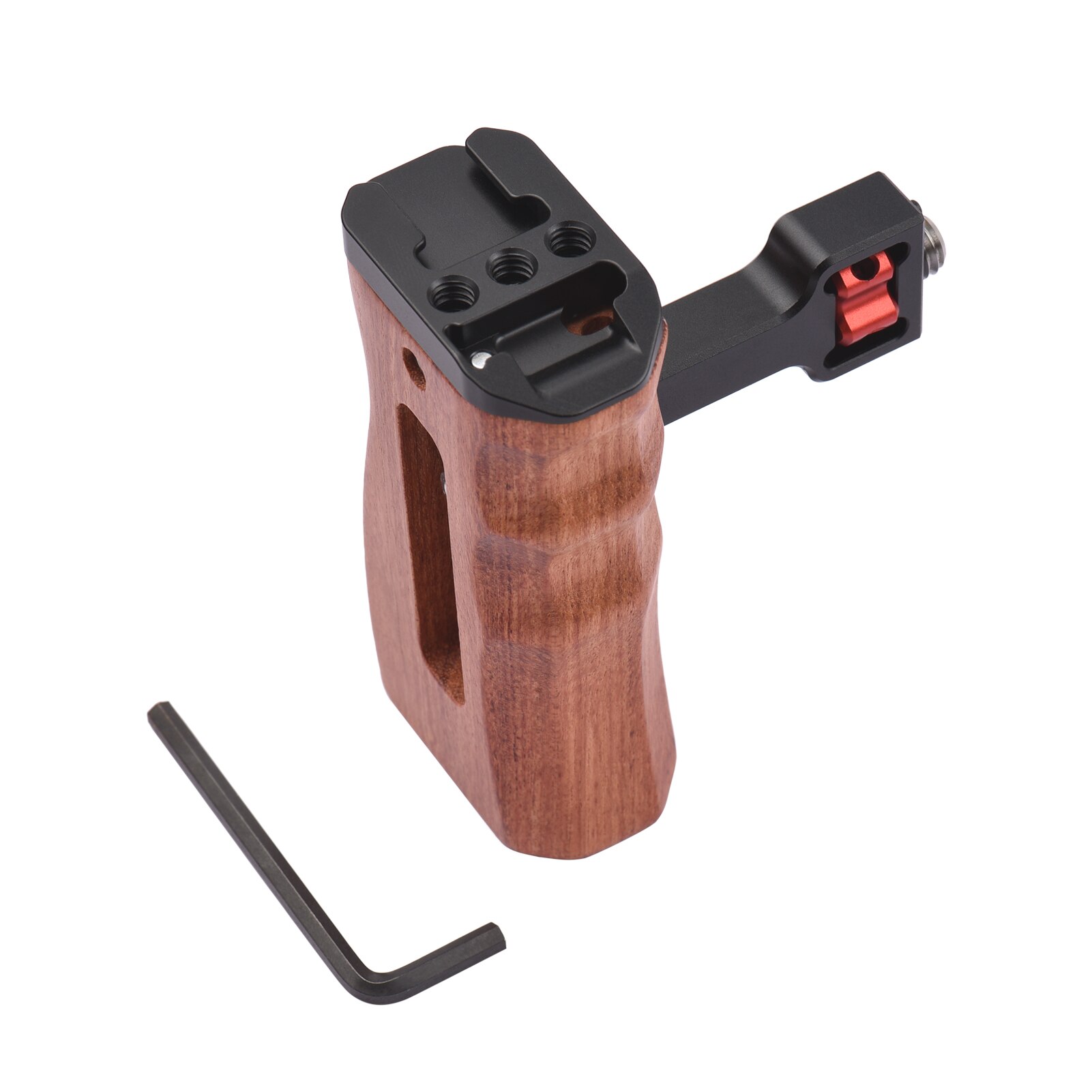 Adjustable Wooden Camera Cage Handle Left/Right Side Hand Grip 1/4 Inch Screw ARRI-Style Mount with Cold Shoe Mount Mini Wrench