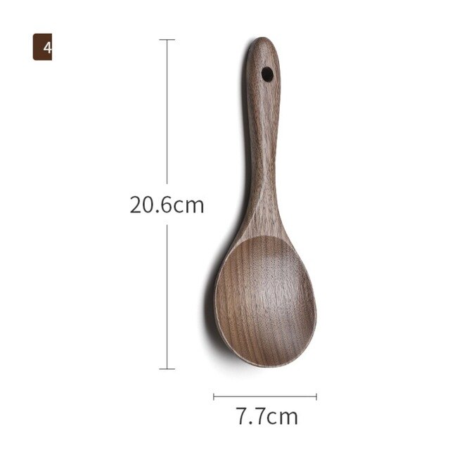 Black Walnut Spoon Cooking Hand Polished Pan With Wooden Spoon Spatula Wooden Spoons Japanese Soup Dessert Spoon Tableware: 4