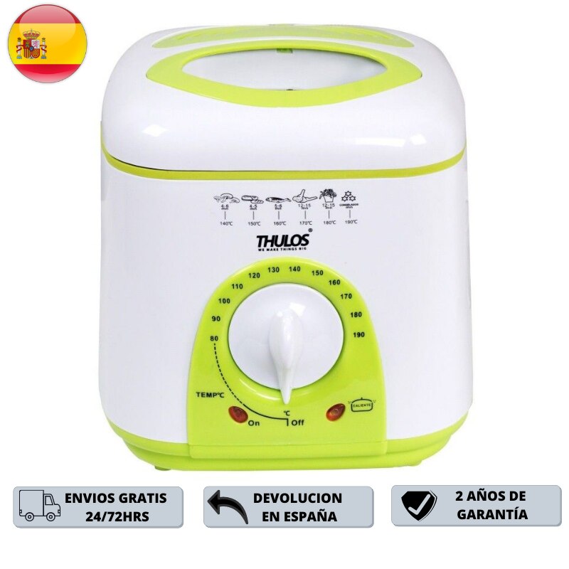 Thulos Freidora Eléctrica TH-FR10 1L Cesta Desmontable Termostato Ajustable 80-90 ºC 950W Pies de Goma Antideslizante