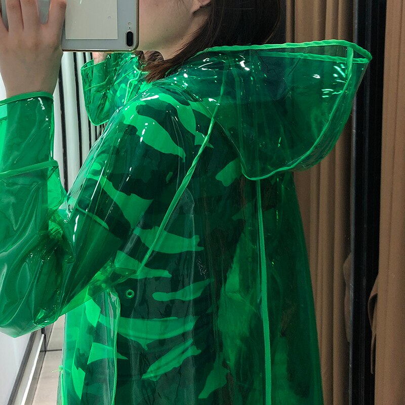 Trench in PVC impermeabile trasparente trasparente lungo cappotto verde rosa nero