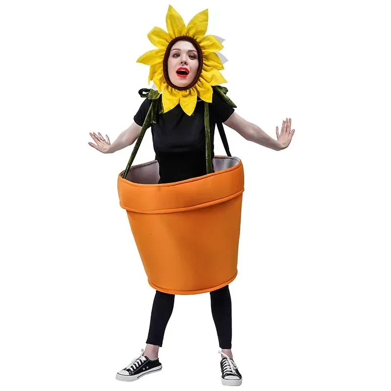 Blumentopf-Kostüm für Erwachsene, Cosplay, Damen-Sonnenblumen-Kostüm mit Kopfbedeckung für Garten, Mottoparty, Sonnenblume