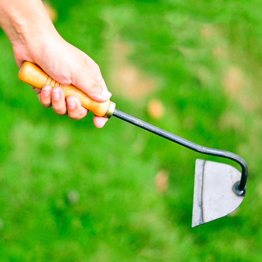 Wooden Handheld Bent-neck Hoe Iron Farm Garden Tool Weeding Accessories