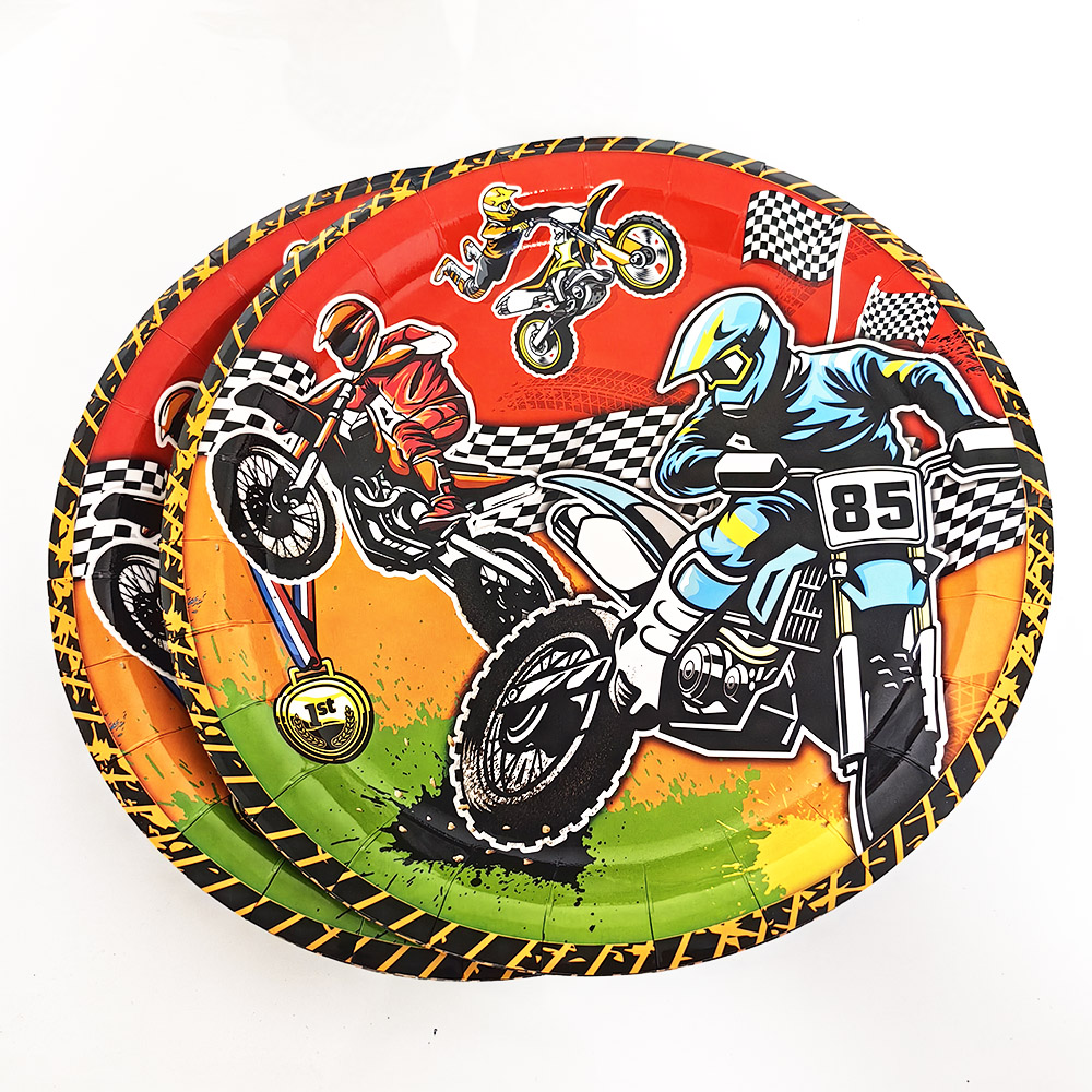 Motor Cross Party Disposable Tableware Paper Plates Cups Napkins Dirt Bike Party Supplies Kids Motorcycle Birthday Party Decor