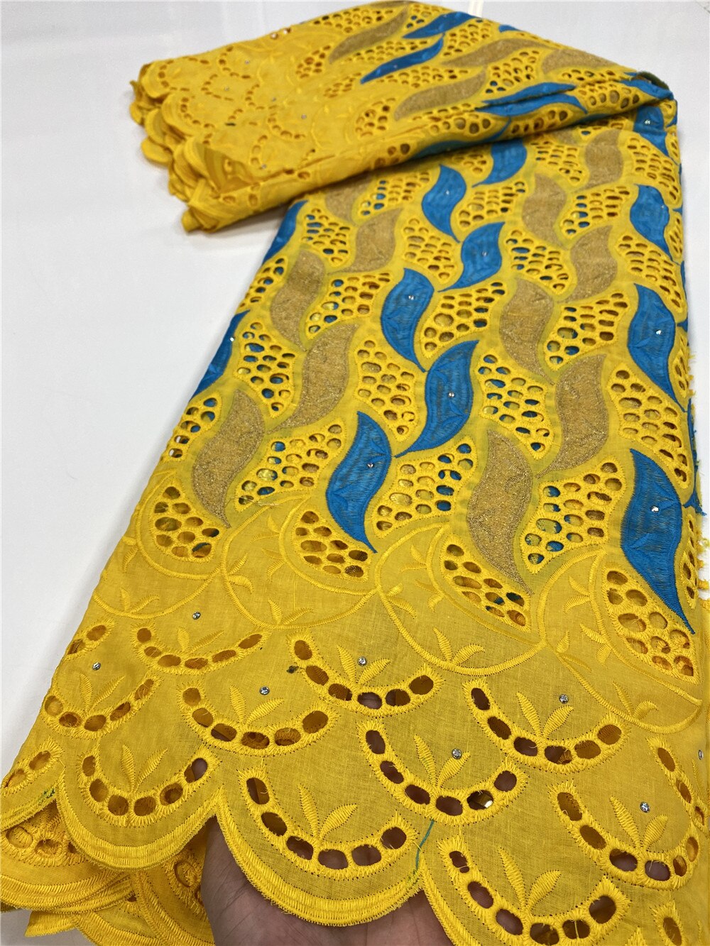 tela africana de encaje de encaje nigeriano con Voile suizo en Suiza un algodón para boda YA3530B-7: Picture 1
