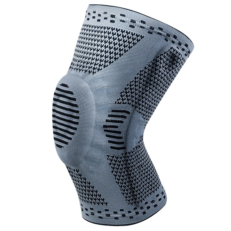 1 st patella knäskyddsstöd silikon fjäder knäskydd basketstickad kompression elastisk knä ärm stöd sport: Ljusgrå / M