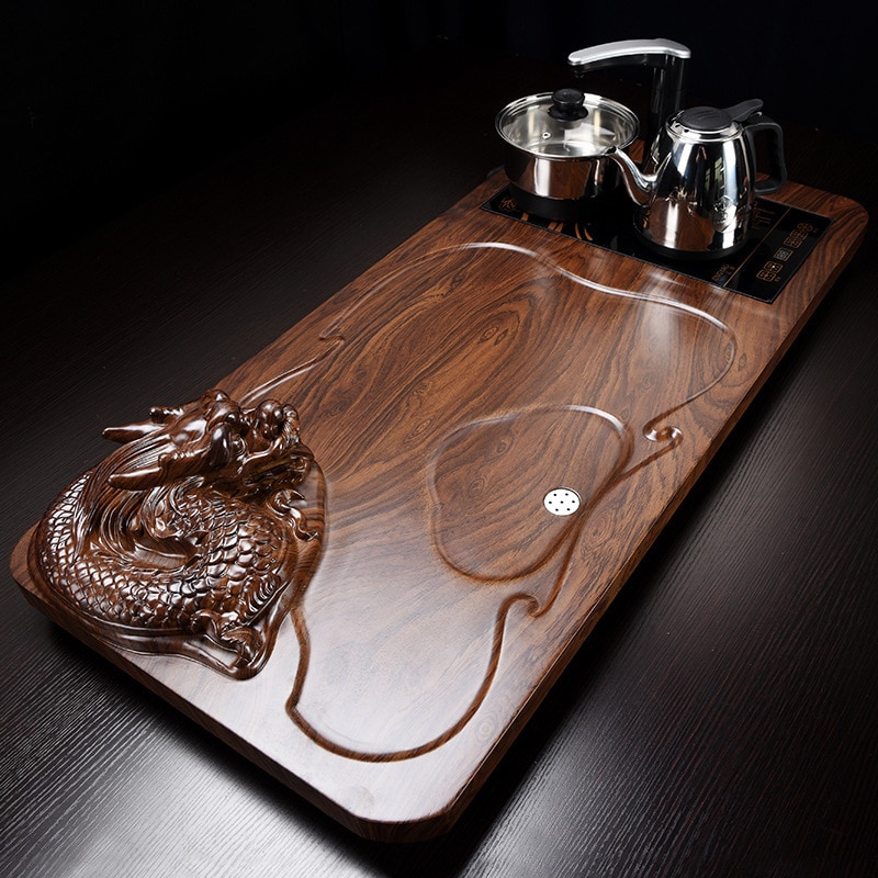 Solid wood tea tray, drain water storage, kung fu tea set, drawer, tea room, tabletop, chinese tea room ceremony tools