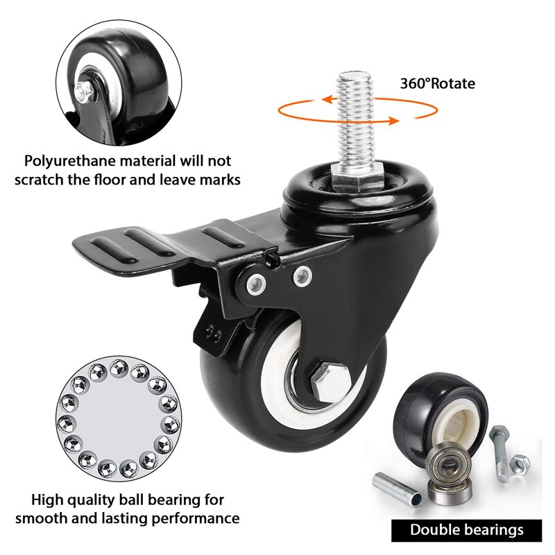 4 stk 50mm 2 " transporthjul svingbare hjul møbelhjul strandhjul svingbare hjul tunge hjul med bremsebelastning