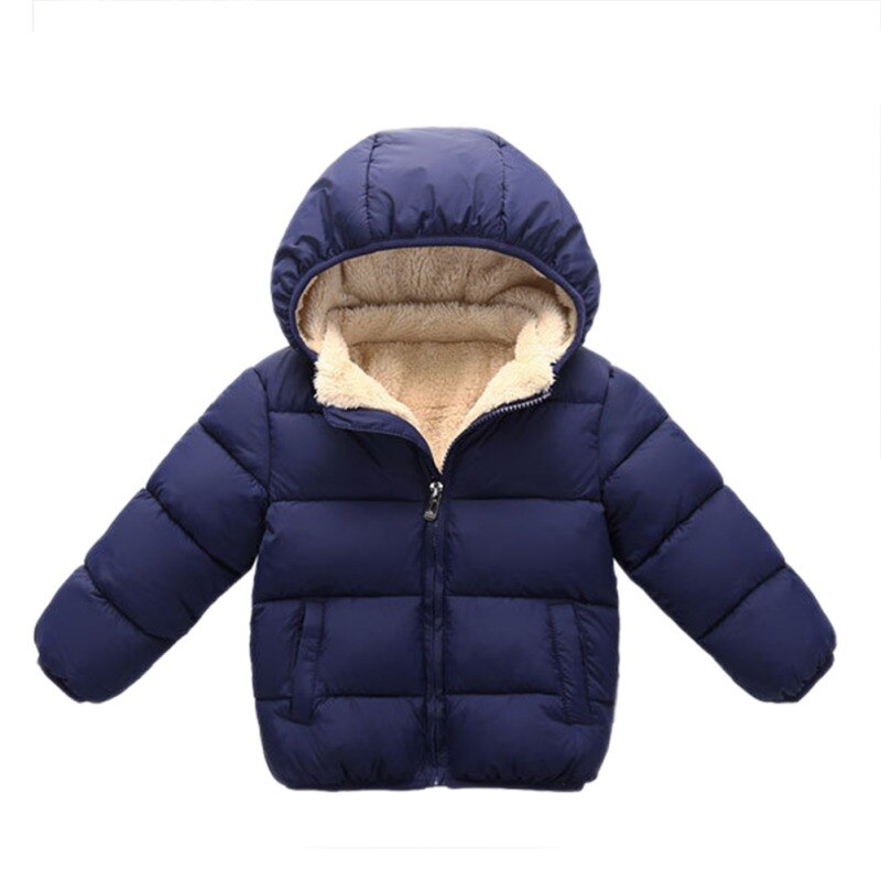 Kids Winter Warm Jacket Children Plus Velvet Cotton Coat Toddler Girls Boys Solid Outerwear Children's Clothing: Blue / 3T