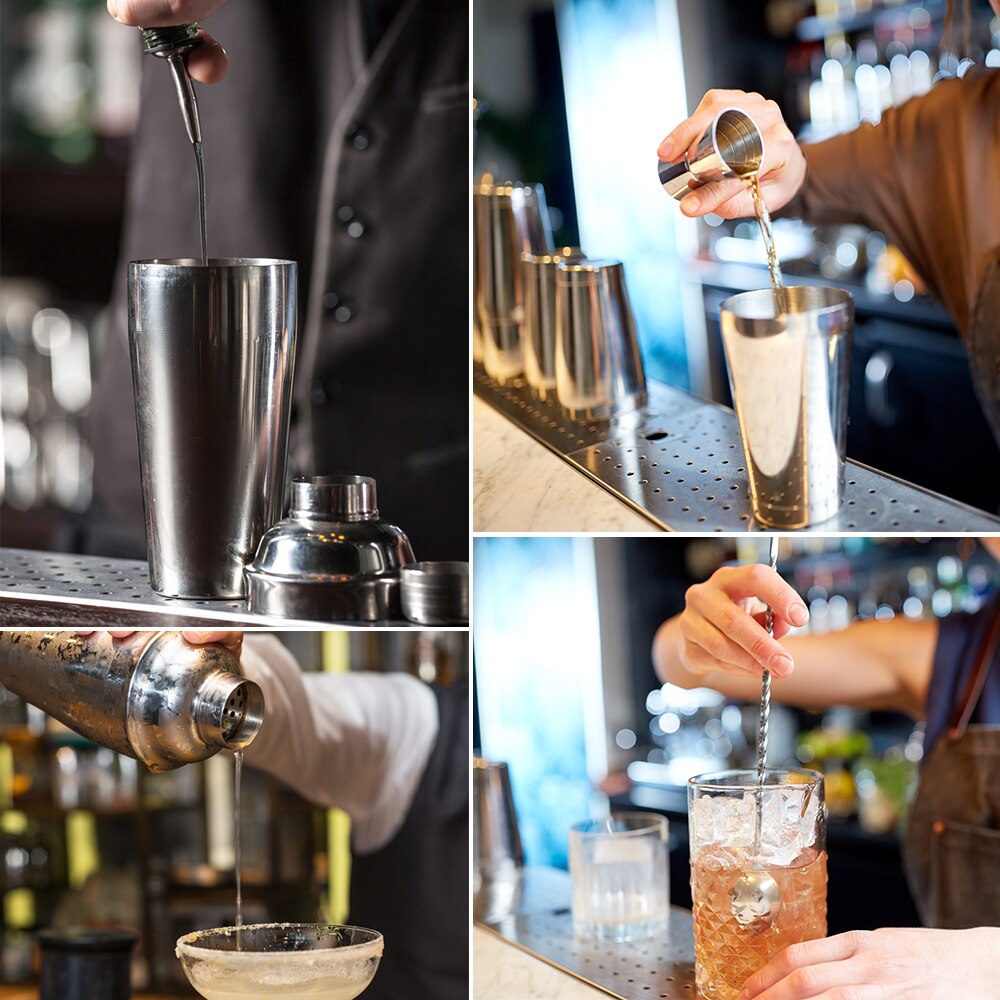 Juego de coctelería de acero inoxidable, mezclador de vino de 750ML con Base giratoria de bambú, herramientas de Bar, accesorios de , 12 Uds.