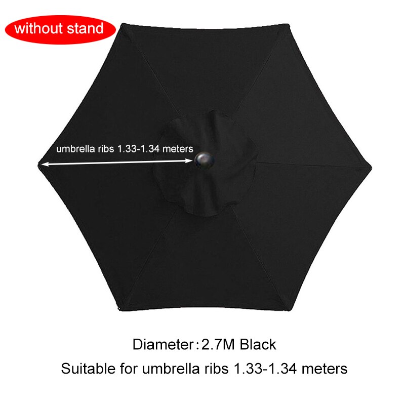 2/2.7/3M Parasol Vervangbare Doek Zonder Stand Outdoor Tuin Patio Banaan Paraplu Cover Waterdicht Zonnescherm Luifel: 2.7m Black for 6 Rib