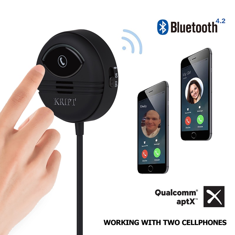 Kript Bluetooth 5.0 Car Kit Handsfree Receiver can connect two mobile phones support APTX