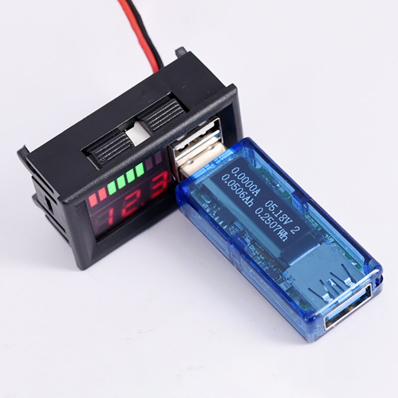 Mini Voltage Meter Battery Tester Panel LED Digital Display Voltmeter for DC 12V Cars Motorcycles Vehicles Dual USB 5V2A Output