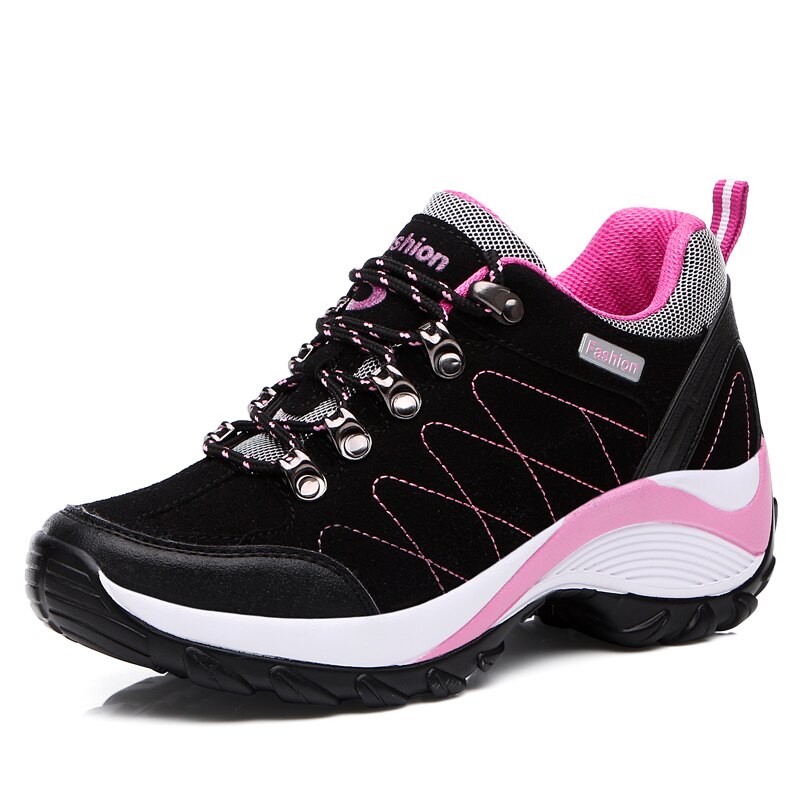 Höhe Zunehmende Frauen Wanderschuhe Große Größe 35-42 Turnschuhe für Frau Lace Up Outdoor Damen Sport Schuhe Gym jogging Trainer: black walking shoes / 6,5