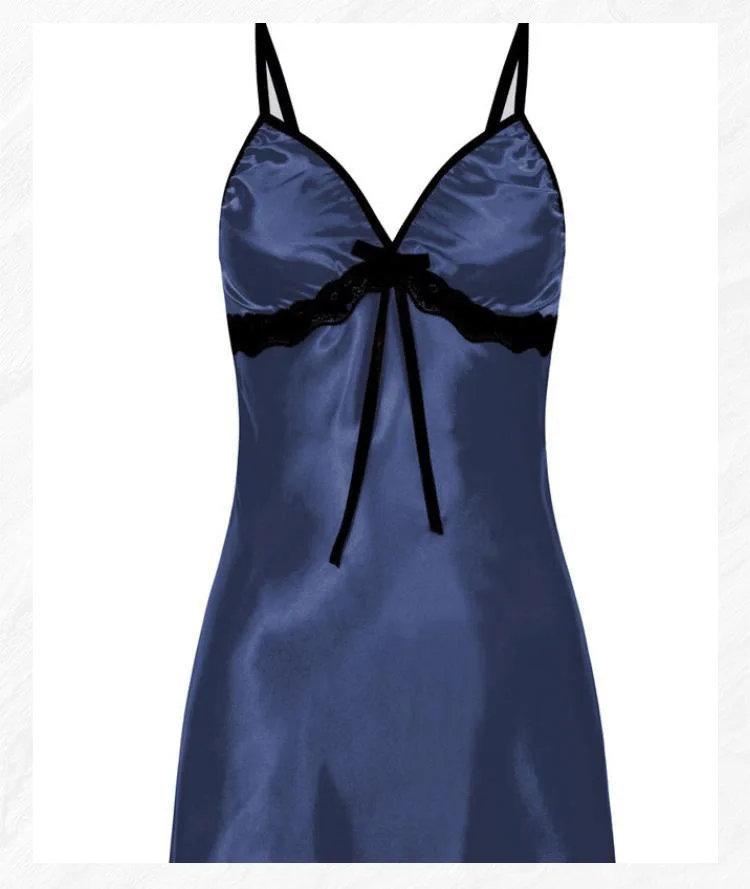 Sexy nachtkleding voor dames, zijde satijnen nachtkleding, slipjurk, mouwloze pyjama, nachthemd, nachtkleding in grote maten, comfortabel: M / Blauw