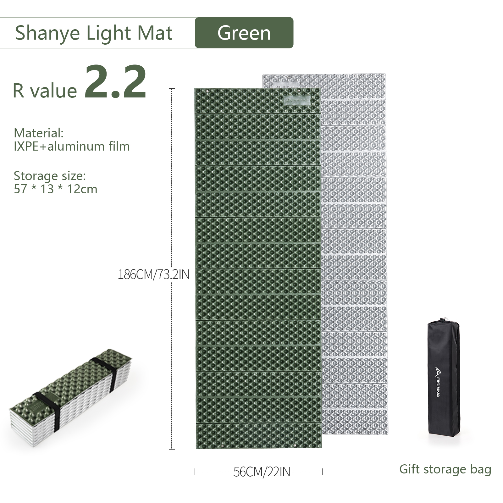 Bisinna ultralet campingmåtte bærbar foldbar fugtsikker liggeunderlag til udendørs picnic vandreture rejser: Grøn