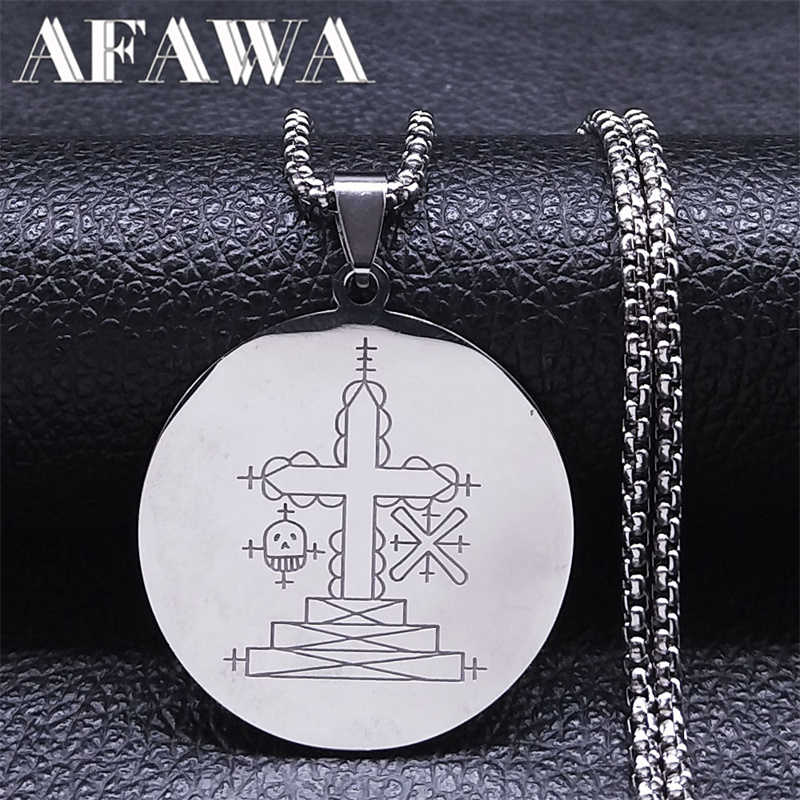 Papa Ghede Voodoo Loa Veve Hanger Ketting Voor Vrouwen/Mannen Rvs Vodoun Lwa Talisman Amulet Ketting Sieraden Kraag